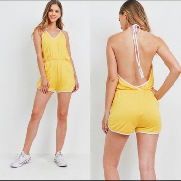 Ellie & Kate Yellow Halter Jersey Knit Romper - Picture 2 of 2